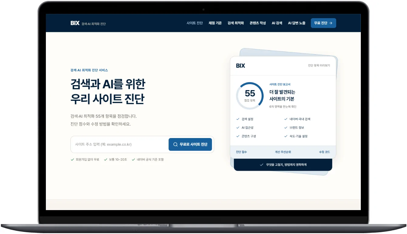 무료 사이트 SEO 검사 - BIX